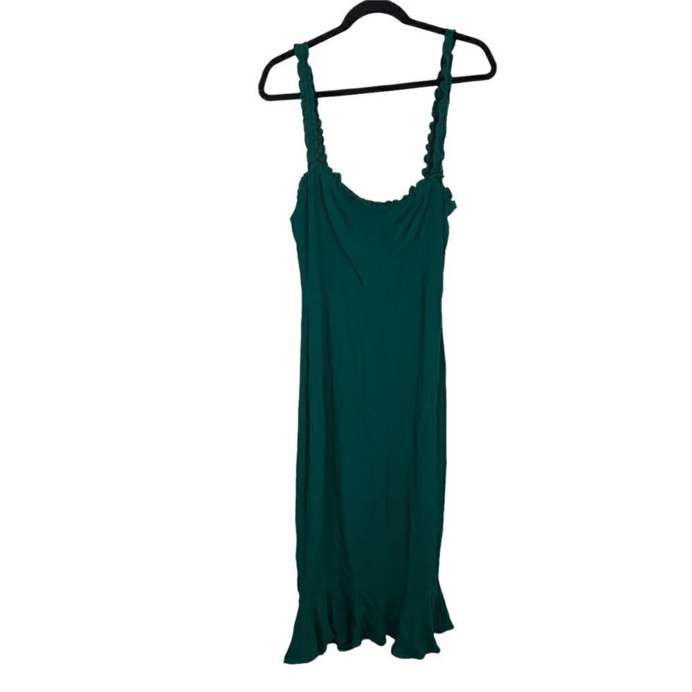 Reformation Wilshire Ruffle Sleeveless Bodycon Midi Dress Green Size 2